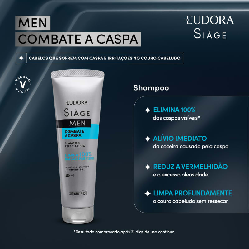 Shampoo Siàge Men Combate à Caspa 250ml - Eudora