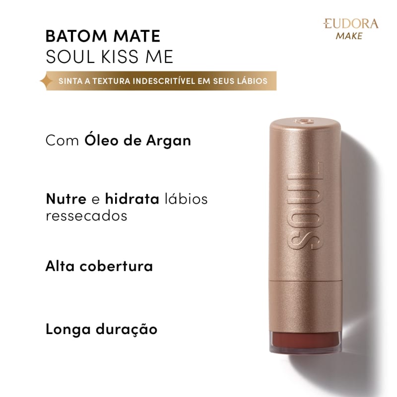 Batom SOUL Kiss Me Matte Vermelho Moderno 3,7g - Eudora