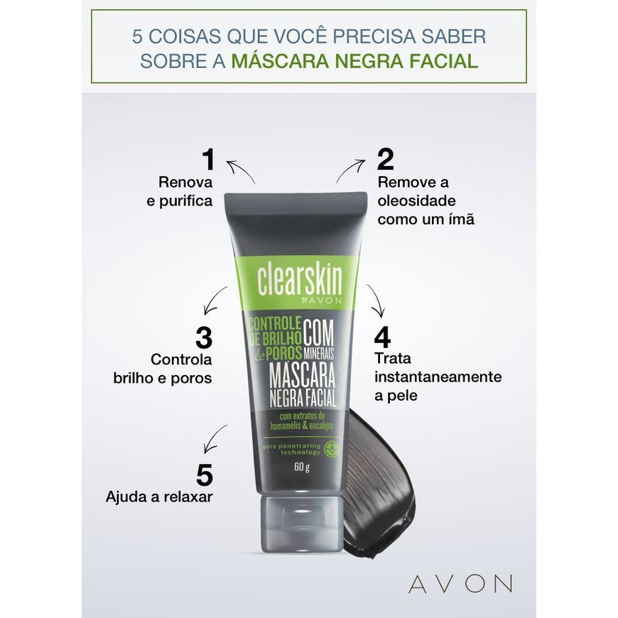 Máscara Facial Negra com Carvão Clearskin Controle de Brilho Poros 50g