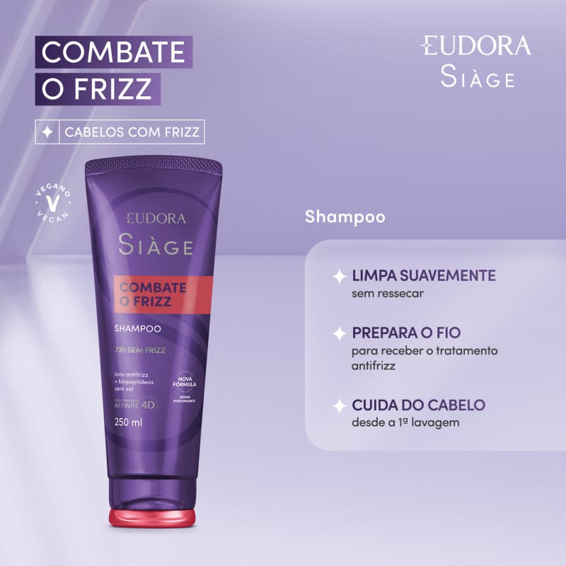 Shampoo Siage Combate o Frizz 250ml - Eudora
