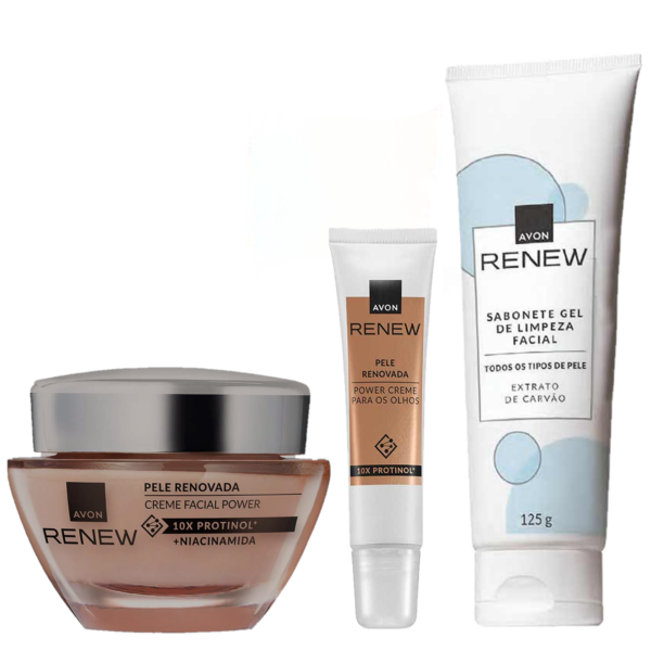 Combo Renew Power Creme Facial + Renovador área dos Olhos + Gel de Limpeza
