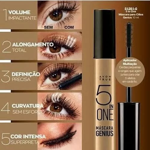 Máscara (Rímel) para Cílios Genius 5 em 1 Preta 10ml