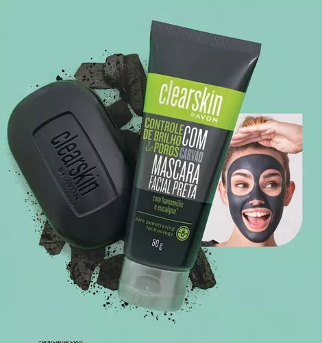Combo ClearSkin Máscara Facial Negra com Carvão + Sabonete Barra Purificante Carvão (2 itens) Avon