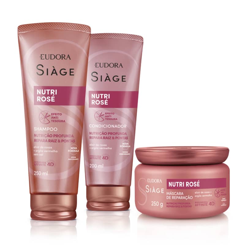 Combo Nutri Rosé Siàge: Shampoo 250ml + Condicionador 200ml + Máscara Capilar 250g