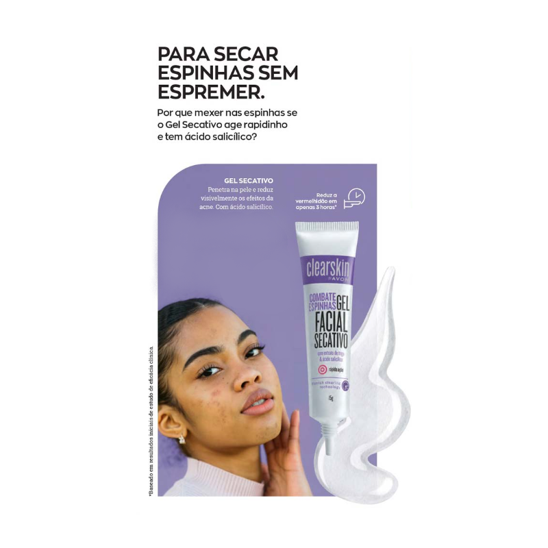 Gel Facial Secativo Combate Espinhas Clearskin Avon 15g