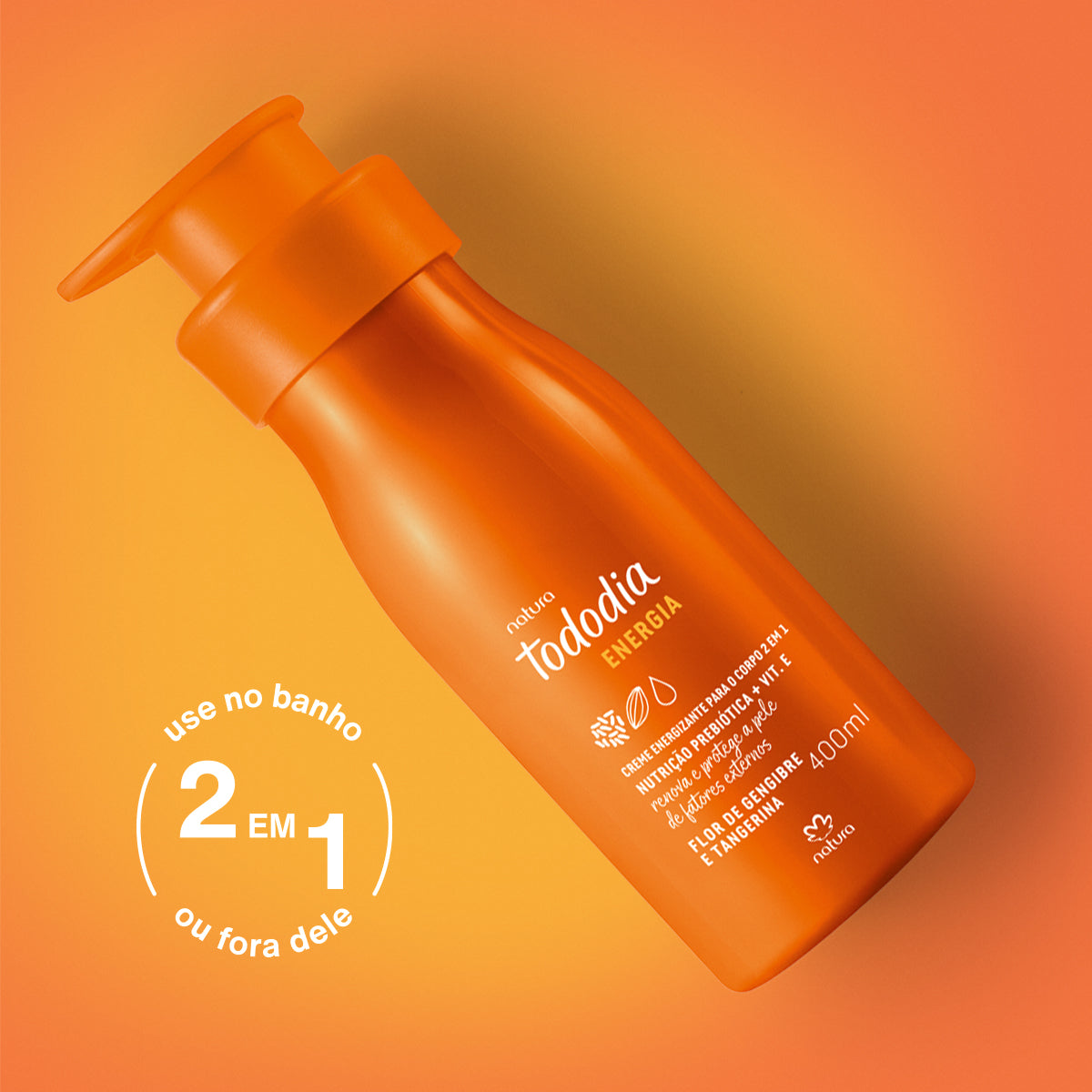 Creme Energizante Corporal 2 em 1 Tododia Energia Flor de Gengibre e Tangerina 400ml Natura