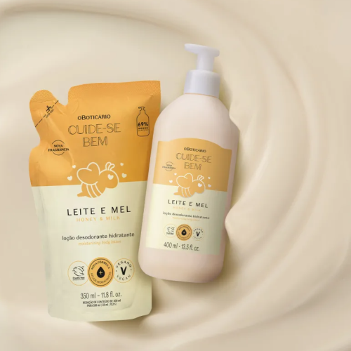 Refil Loção Hidratante Desodorante Corporal Cuide-se Leite e Mel 350ml