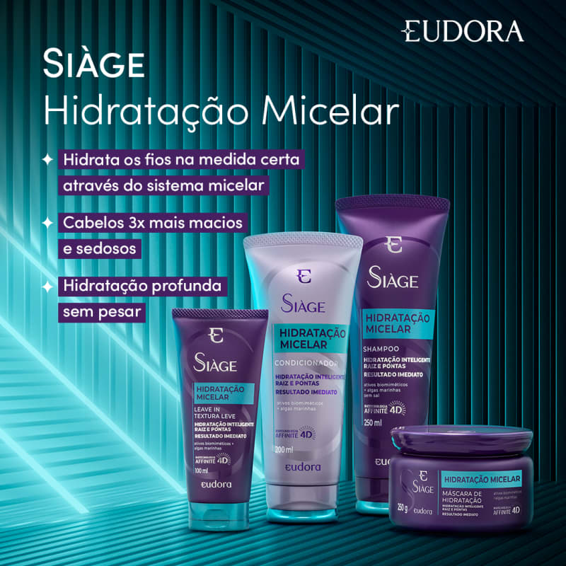 Combo Siage Hidratação Micelar Siàge Shampoo (250ml) +Condicionador (200ml) +Leave-in (100ml) - Eudora