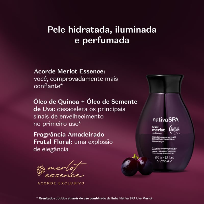 Óleo Bifásico Hidratante Desodorante Corporal Nativa Spa Uva Merlot 200ml - o Boticário