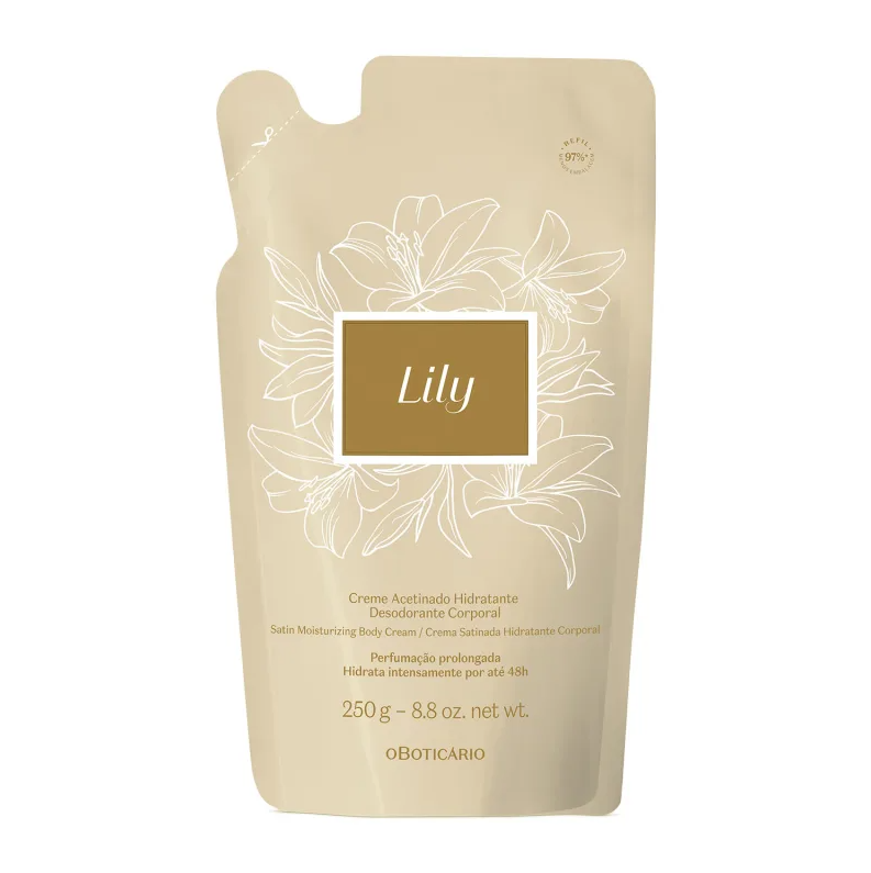 Refil Creme Acetinado Hidratante Desodorante Corporal Lily 250g - O Boticário