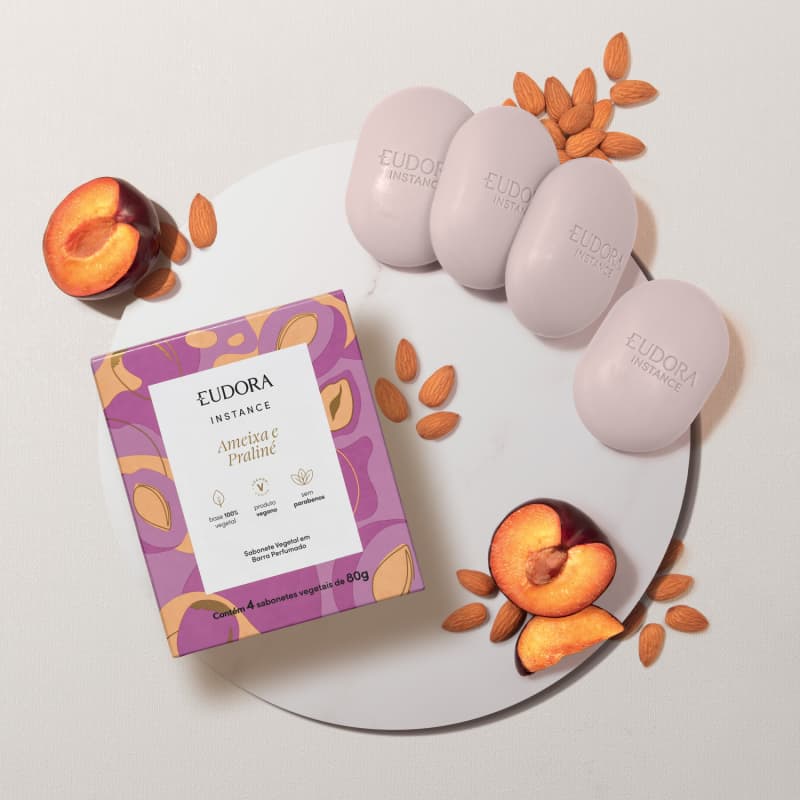 Sabonete Vegetal em Barra Perfumado Instance Ameixa e Praliné 4x80g - Eudora