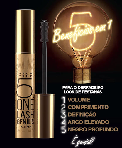 Máscara (Rímel) para Cílios Genius 5 em 1 Preta 10ml