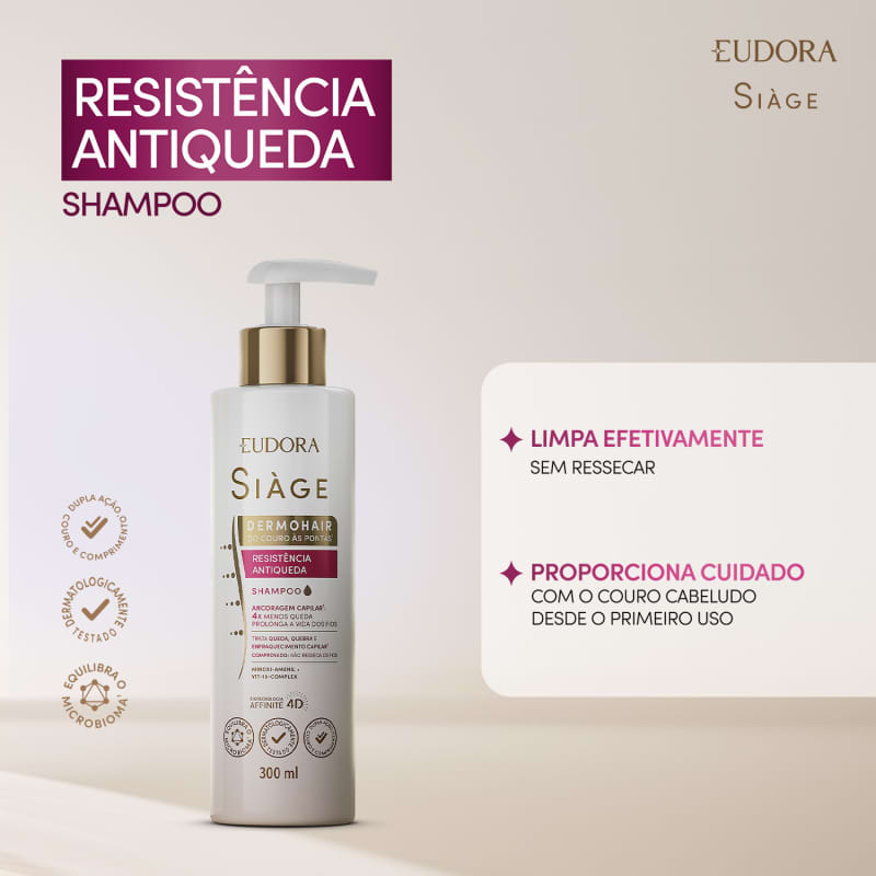 Combo Siàge Dermo Hair Antiqueda: Shampoo 300ml + Condicionador 280ml - Eudora