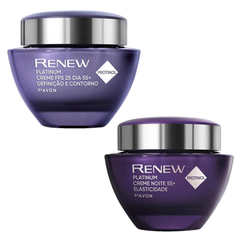 Combo Renew Platinum Creme Dia + Creme Noite 55+ com Protinol 50g– Avon