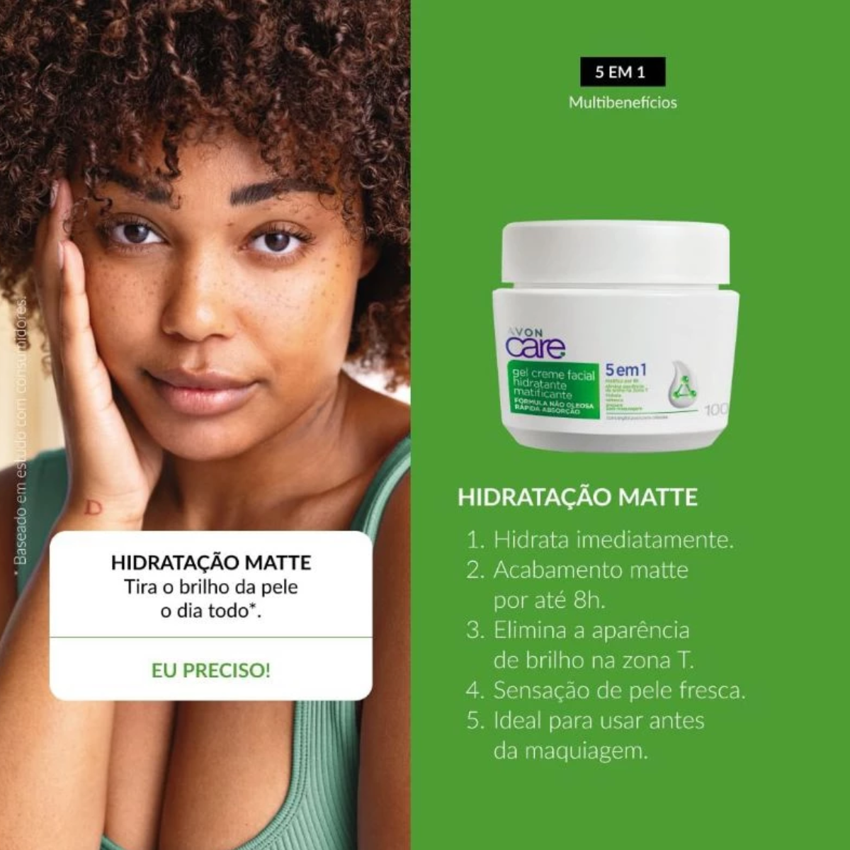 Gel Creme Facial Hidratante Matificante 5 em 1 Avon Care 100g