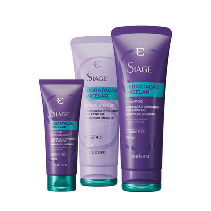 Combo Siage Hidratação Micelar Siàge Shampoo (250ml) +Condicionador (200ml) +Leave-in (100ml) - Eudora