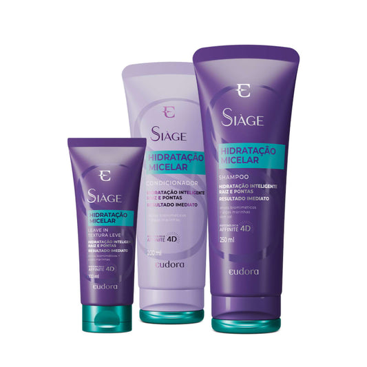 Combo Siage Hidratação Micelar Siàge Shampoo (250ml) +Condicionador (200ml) +Leave-in (100ml) - Eudora