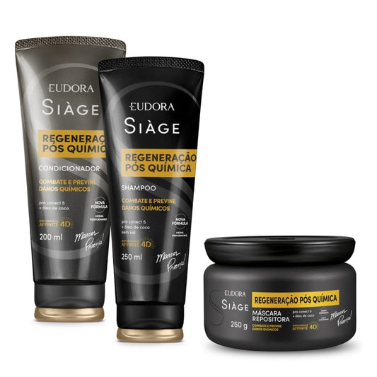 Combo Siàge Regeneração Pós Química: Shampoo 250ml + Máscara 250g + Condicionador 200ml - Eudora