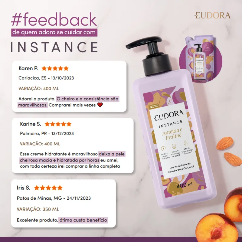 Hidratante corporal Ameixa e Praliné Instance 400ml – Eudora