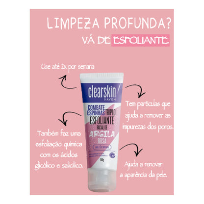 Esfoliante Facial Triplo de Argila Rosa Clearskin Avon 50g