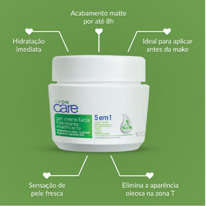 Gel Creme Facial Hidratante Matificante 5 em 1 Avon Care 100g