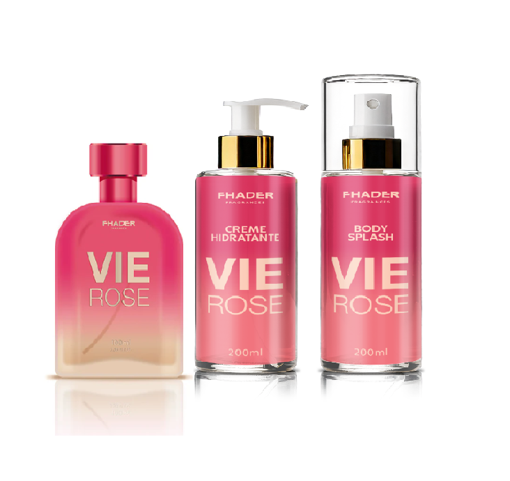 Combo Colonia Fhader 100ml + Body Splash Fhader 200ml + Creme Hidratante Fhader 200ml Vie Rose