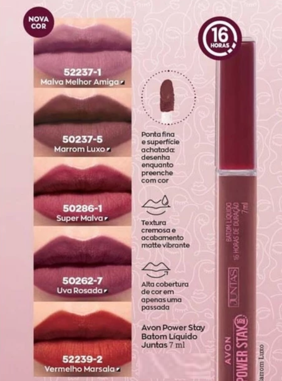 Batom Liquido Power Stay 16h Versão Juntas 7ml Uva Rosada - Avon