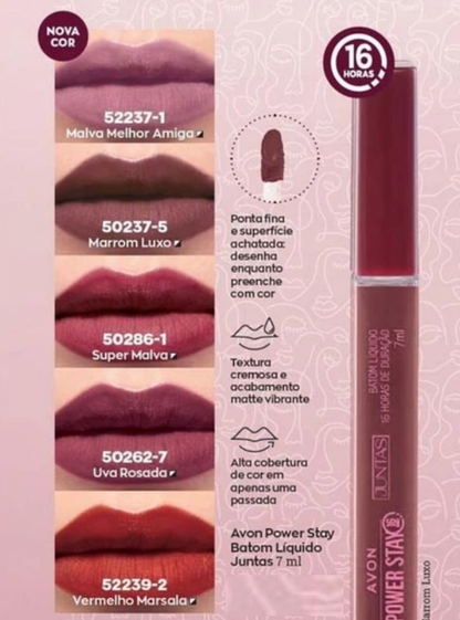 Batom Liquido Power Stay 16h Versão Juntas 7ml Uva Rosada - Avon
